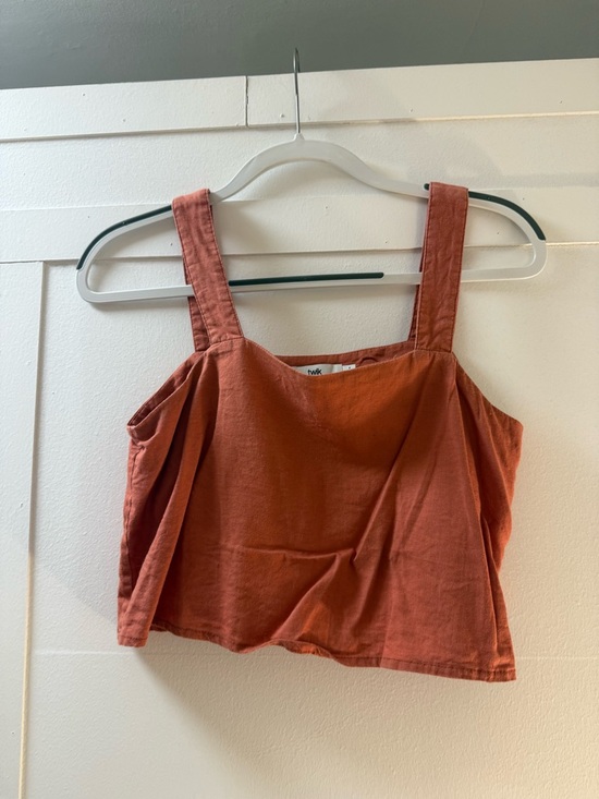 Twik Linen Rust Square-Neck Cropped Tank - Picture 2 of 3